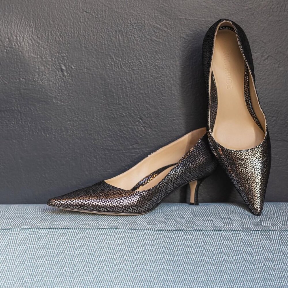 Brand New: Metallic Silver Leather Heel